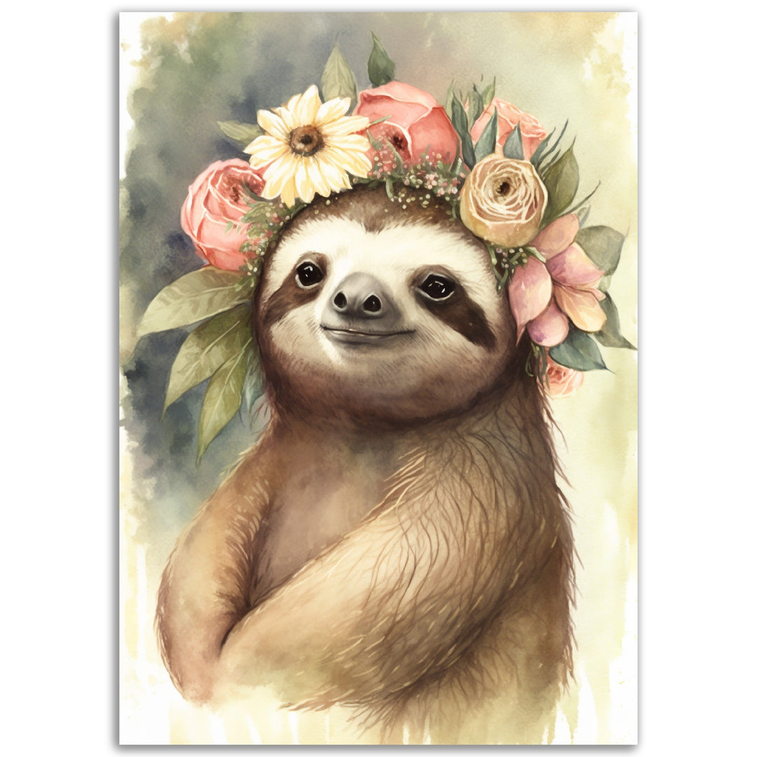 Flower Crowned Sloth Wall Art Print