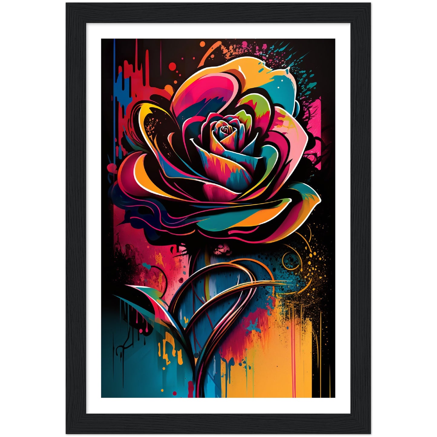 Electric Rose Abstract Flower Wall Art Print