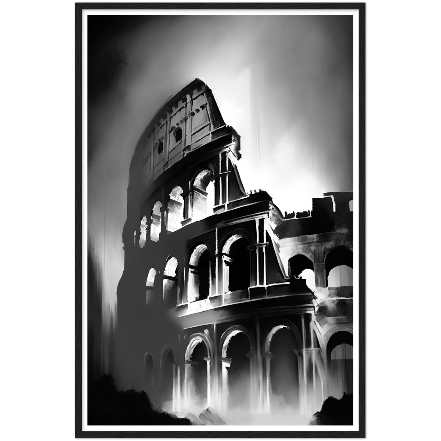 Rome's Monochromatic Marvel - Minimalist Colosseum Sketch