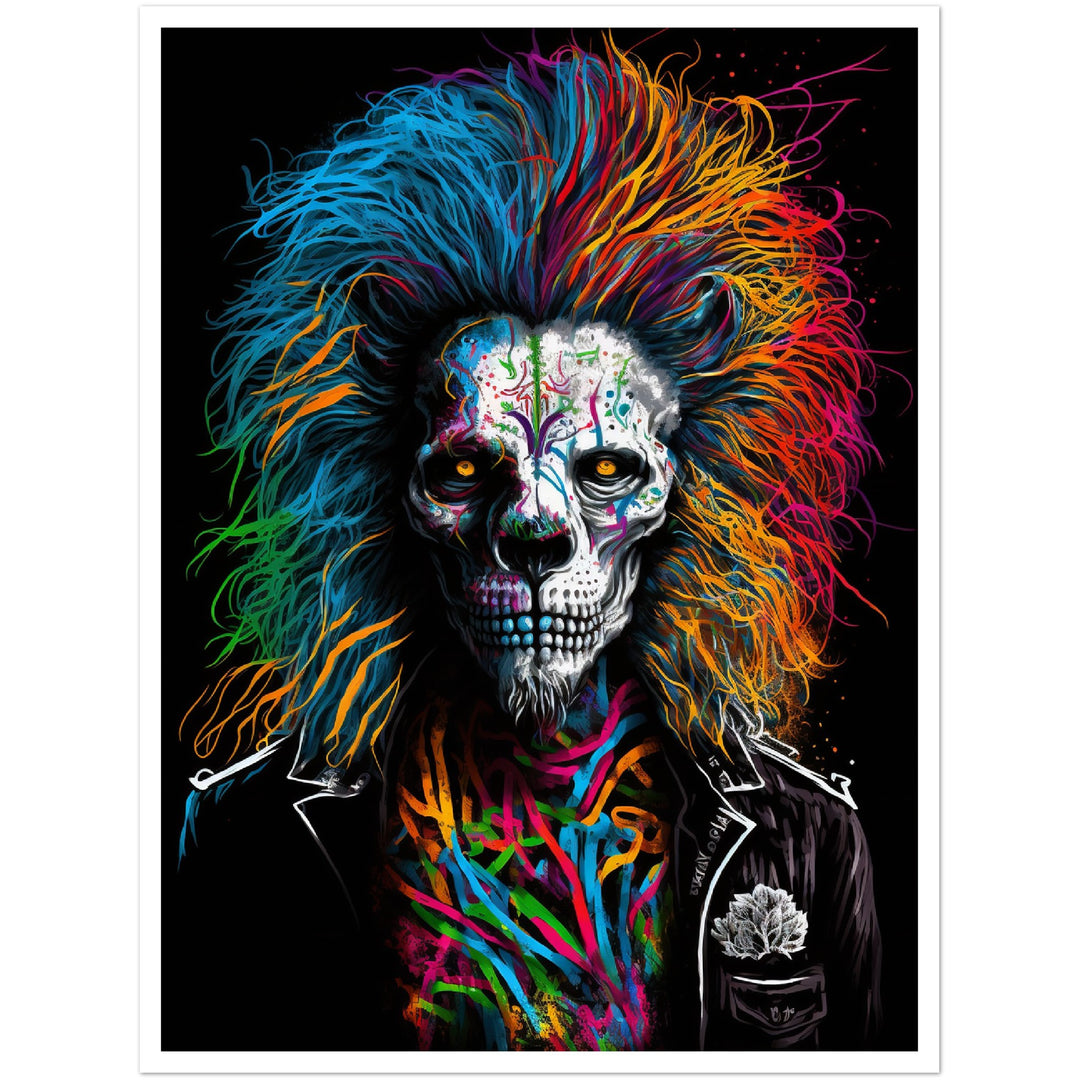 Day Of The Dead Lion Illustration Wall Art Print