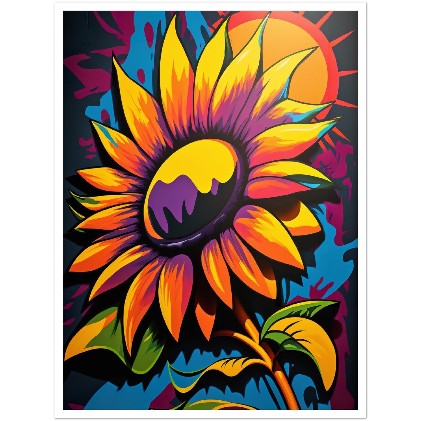 Sunflower Abstract Burst Wall Art Print