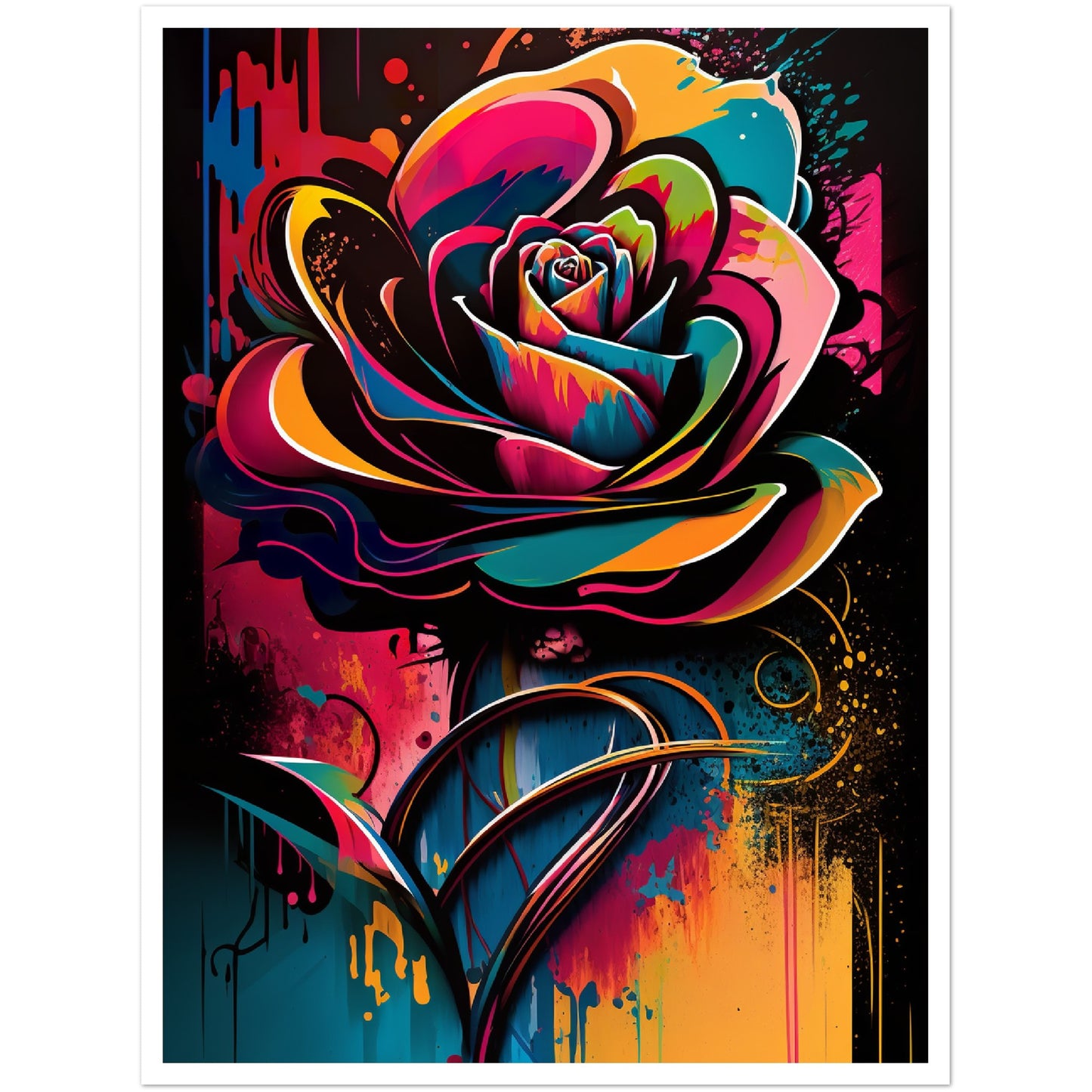 Electric Rose Abstract Flower Wall Art Print