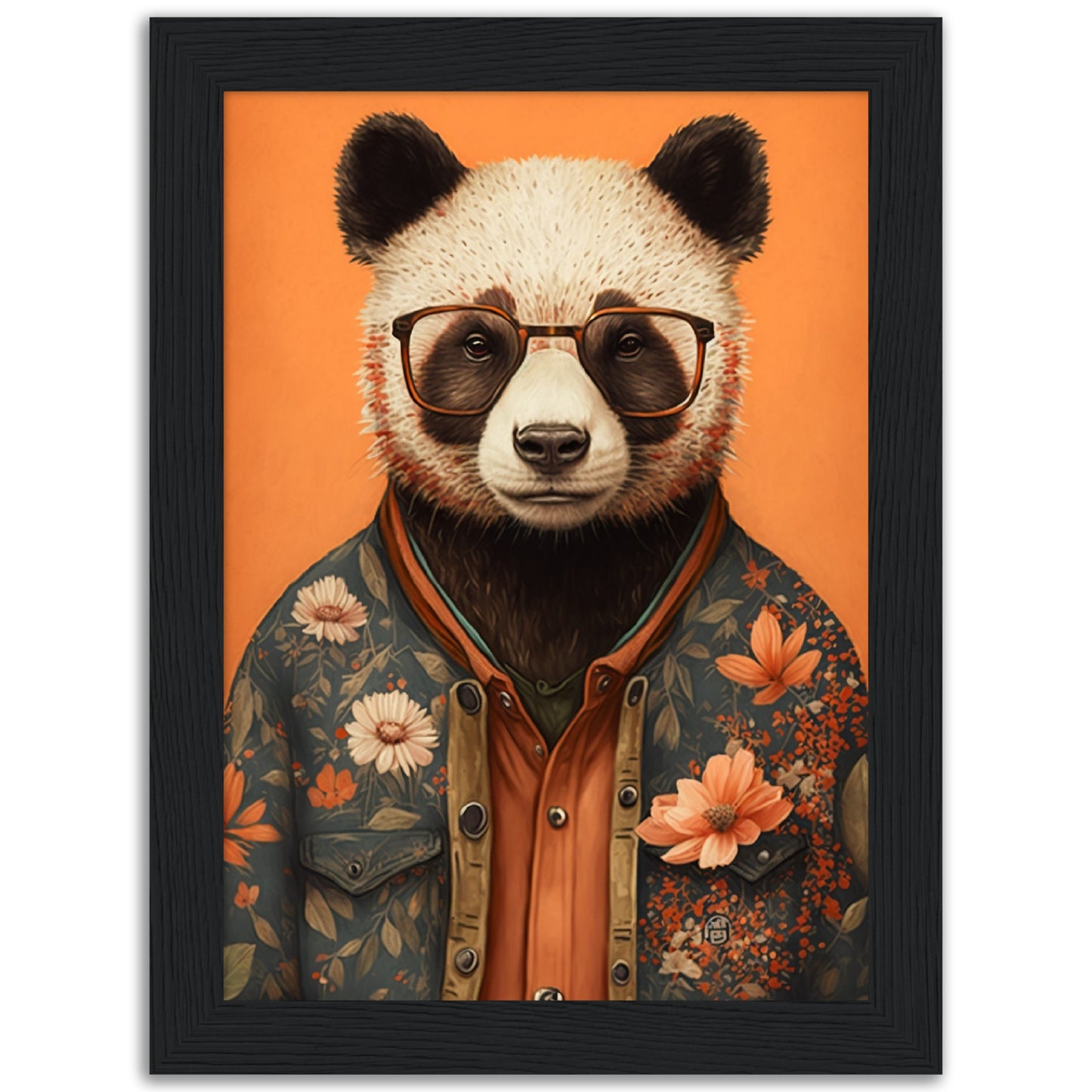 Panda Illustration Floral Fashionista Wall Art Print