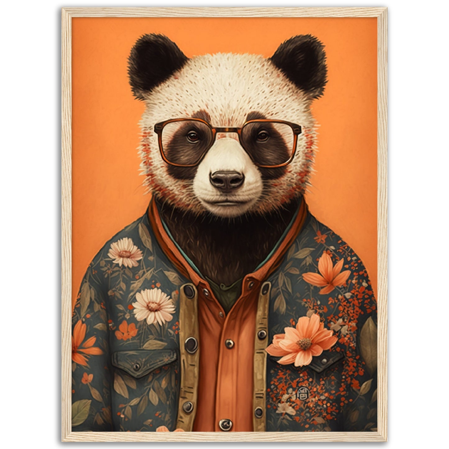 Panda Illustration Floral Fashionista Wall Art Print