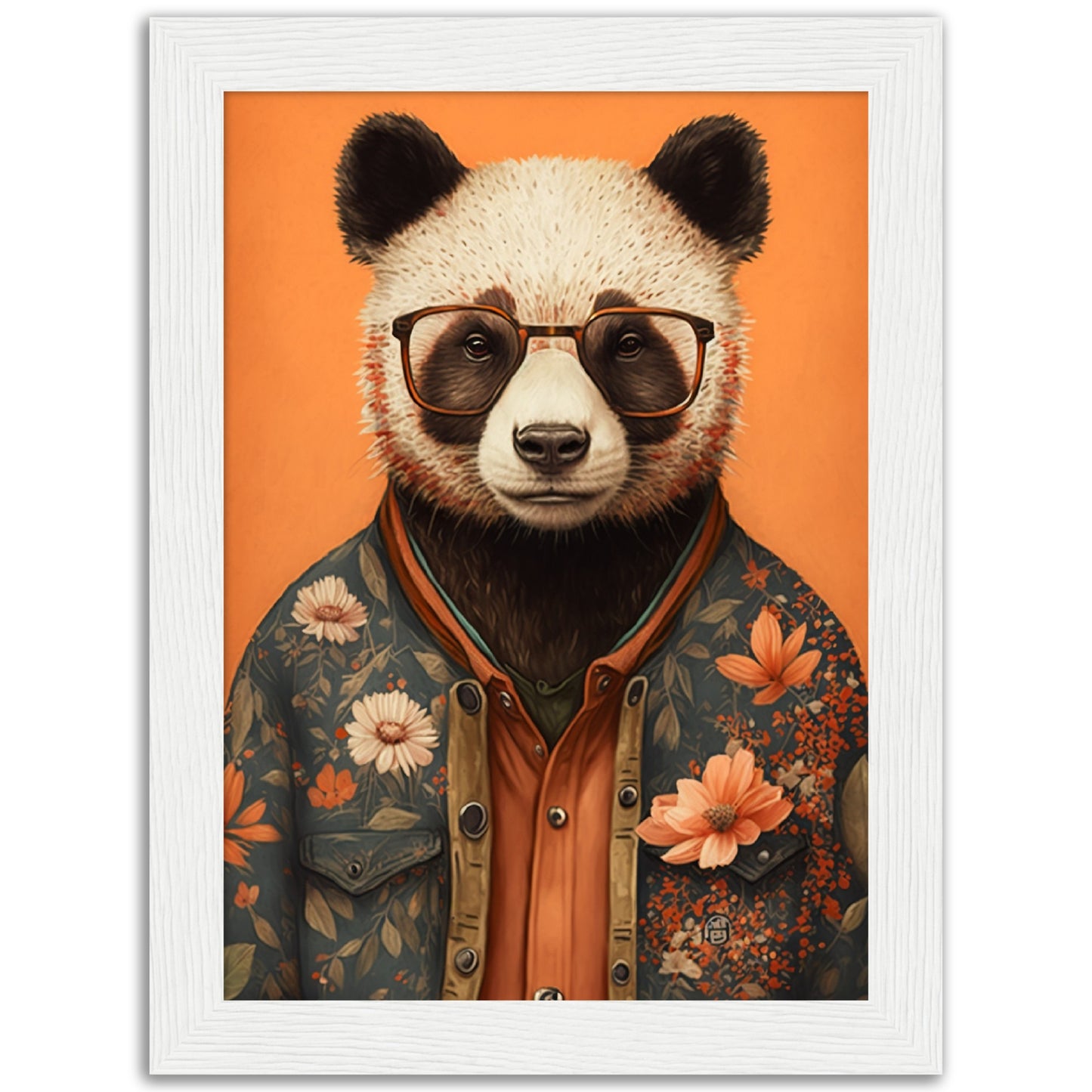 Panda Illustration Floral Fashionista Wall Art Print