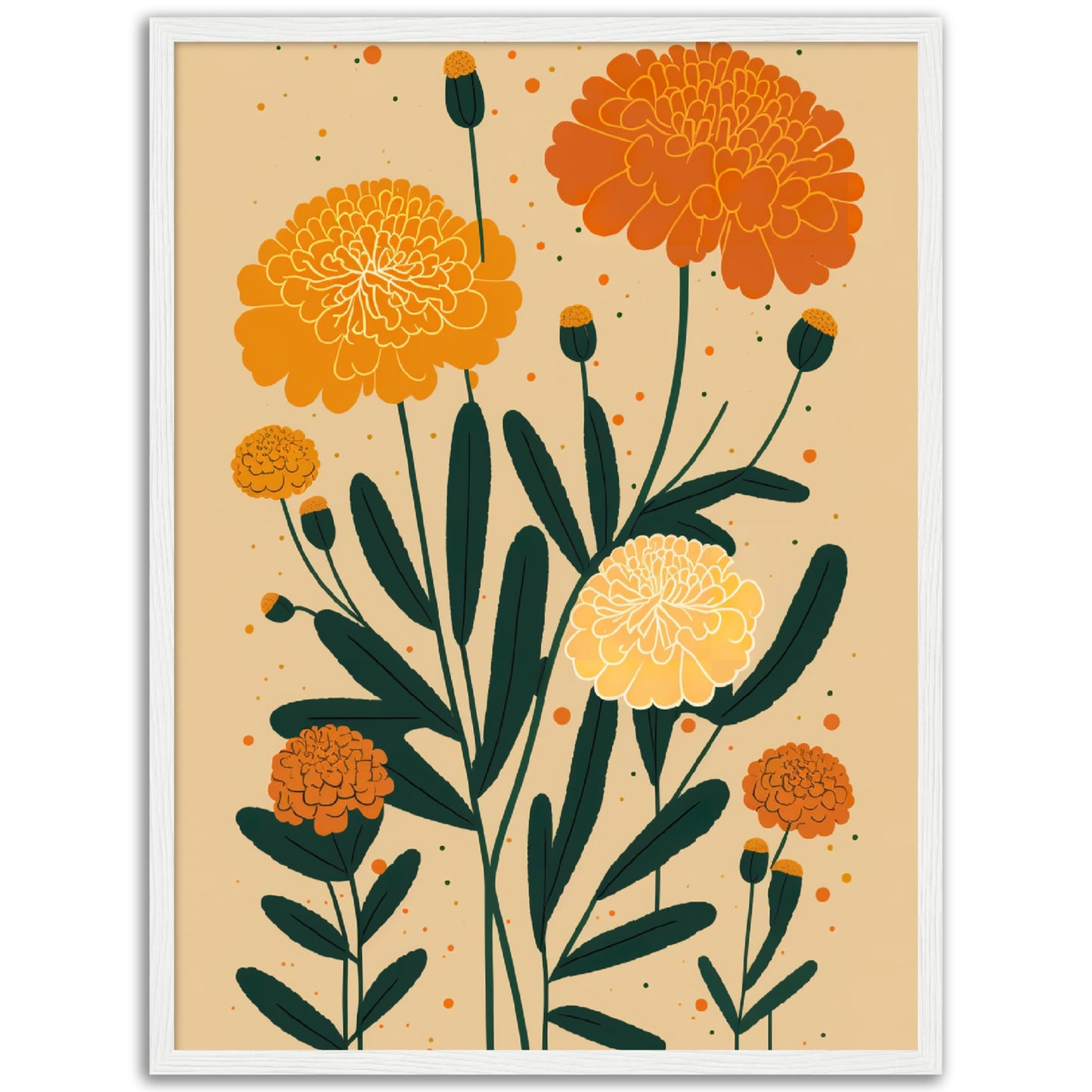 Marigold Minimalist Flower Bloom Wall Art Print