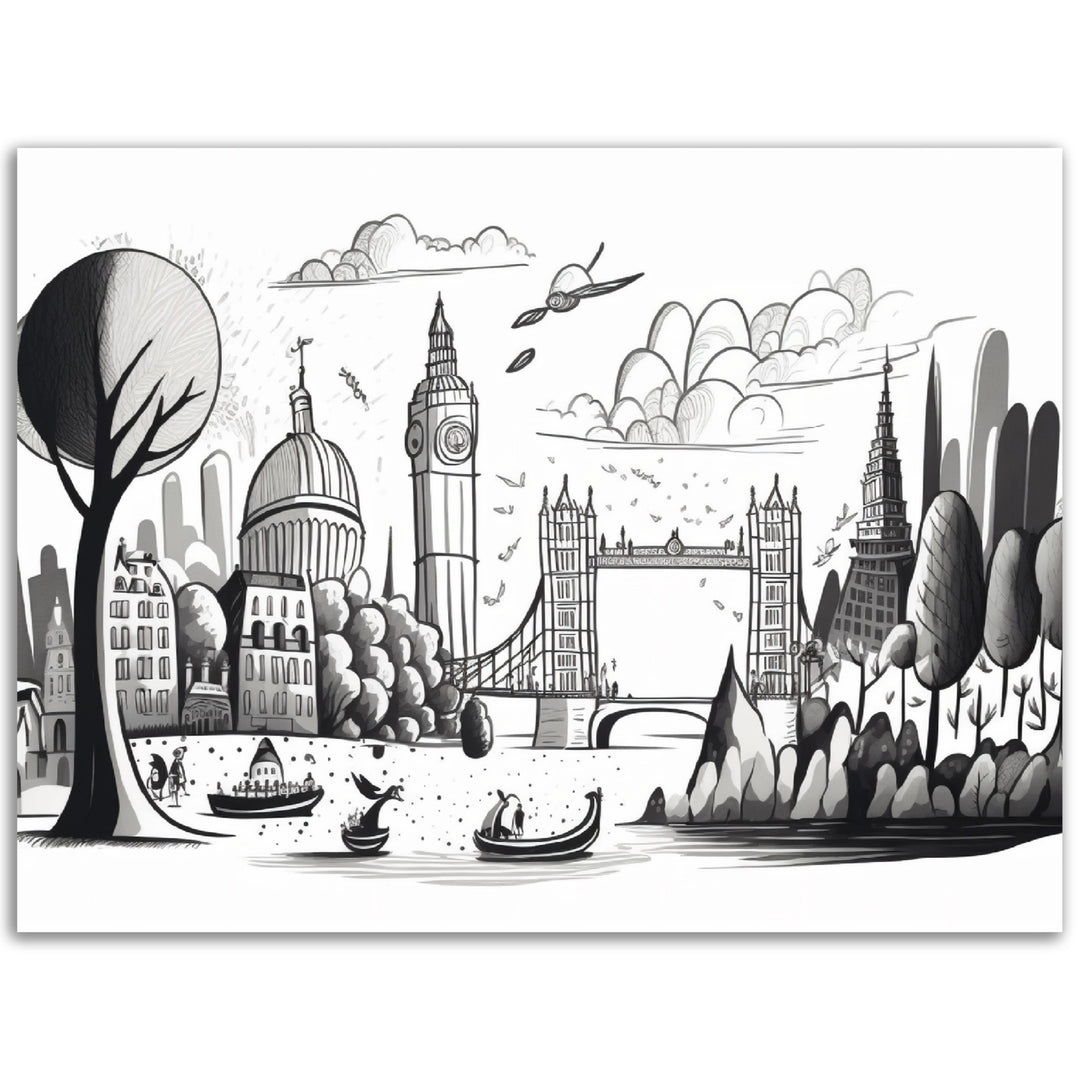 London's Vibrant Landscape Sketch Wall Art Print