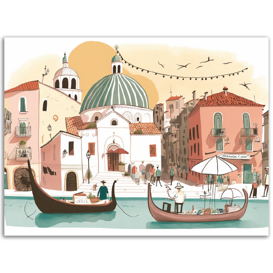 Venice Canals Whimsical Sketch Wall Art Print