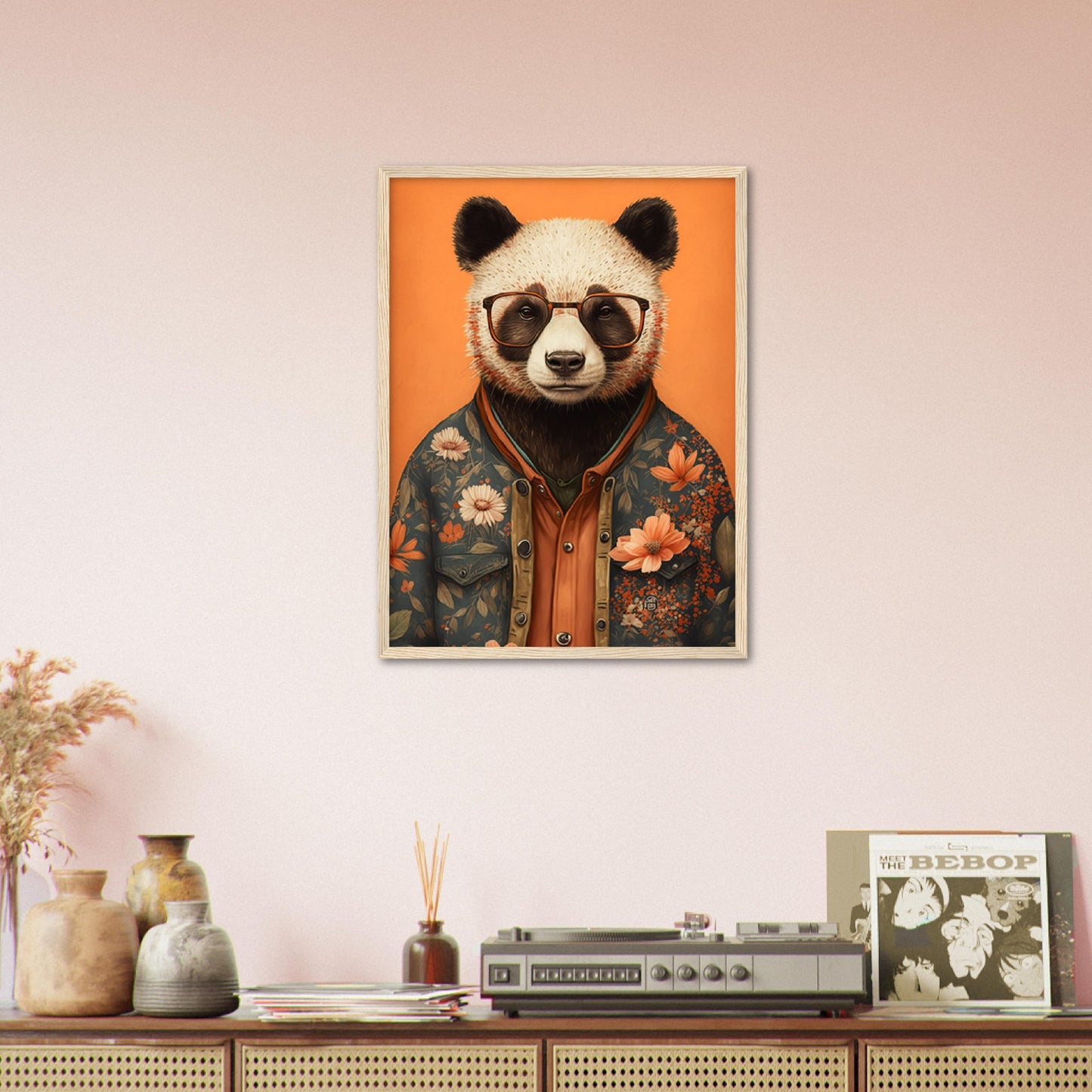 Panda Illustration Floral Fashionista Wall Art Print