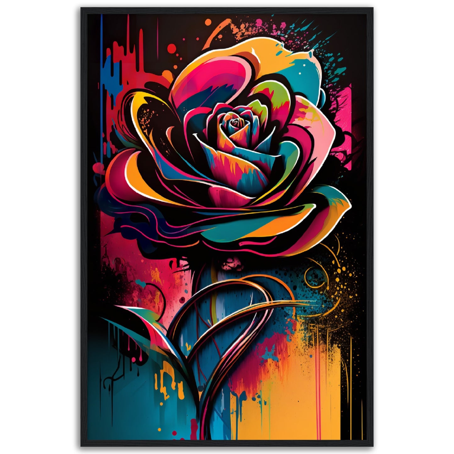 Electric Rose Abstract Flower Wall Art Print