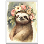 Load image into Gallery viewer, Flower Crowned Sloth Wall Art Print