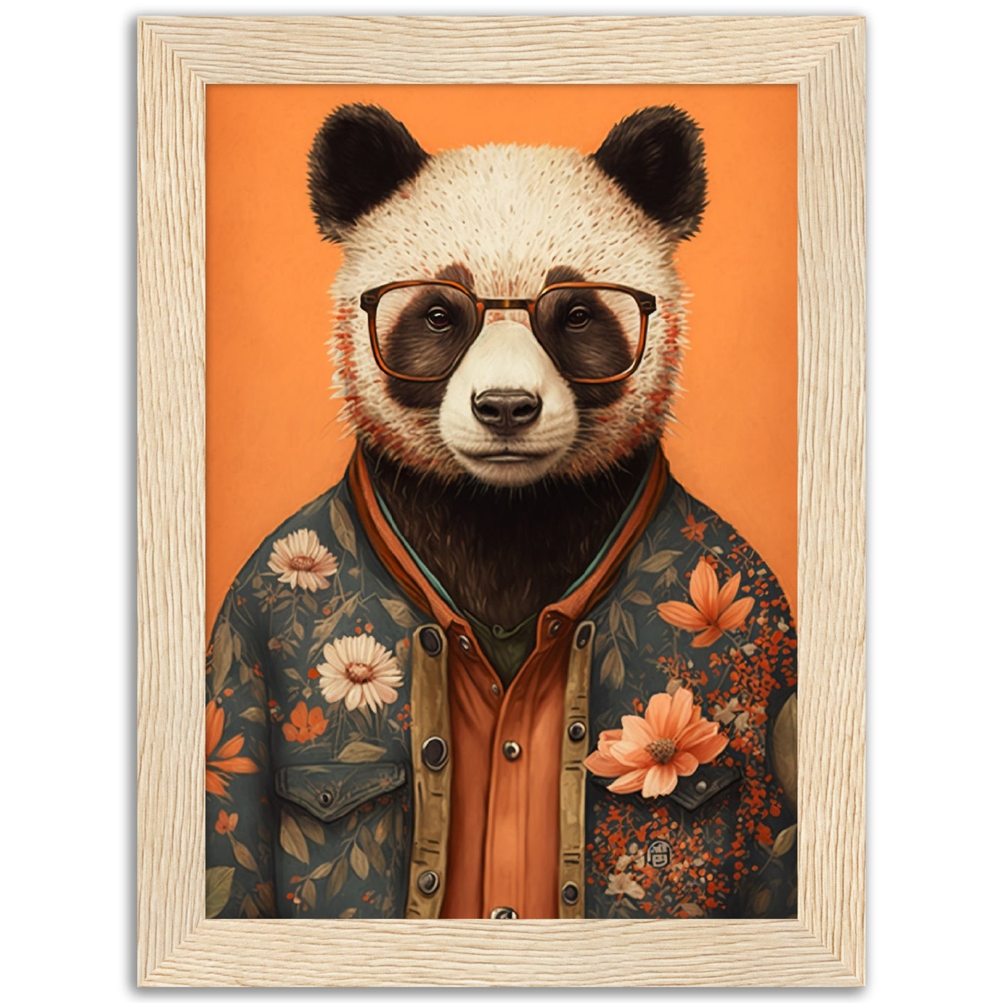 Panda Illustration Floral Fashionista Wall Art Print