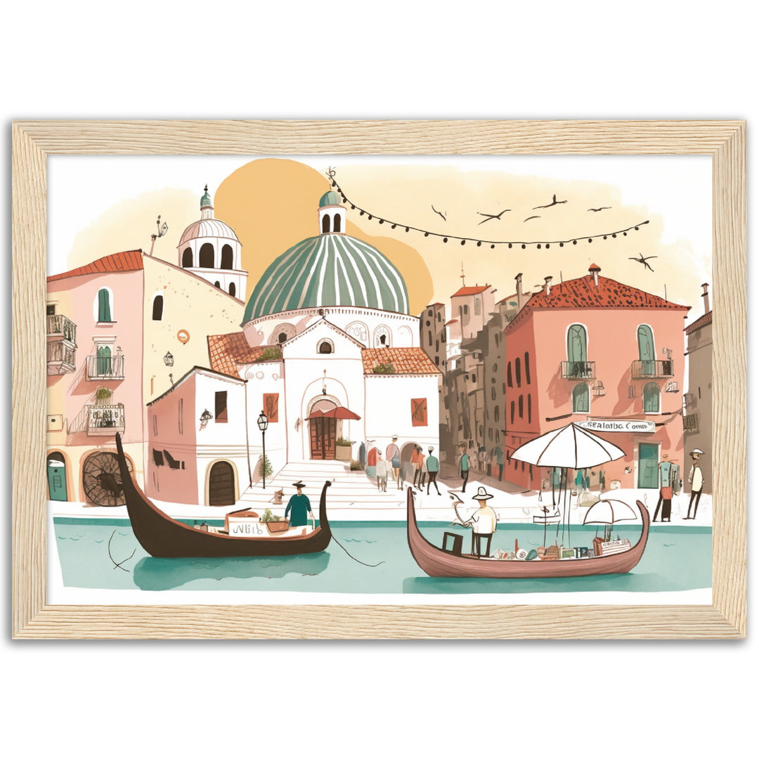 Venice Canals Whimsical Sketch Wall Art Print