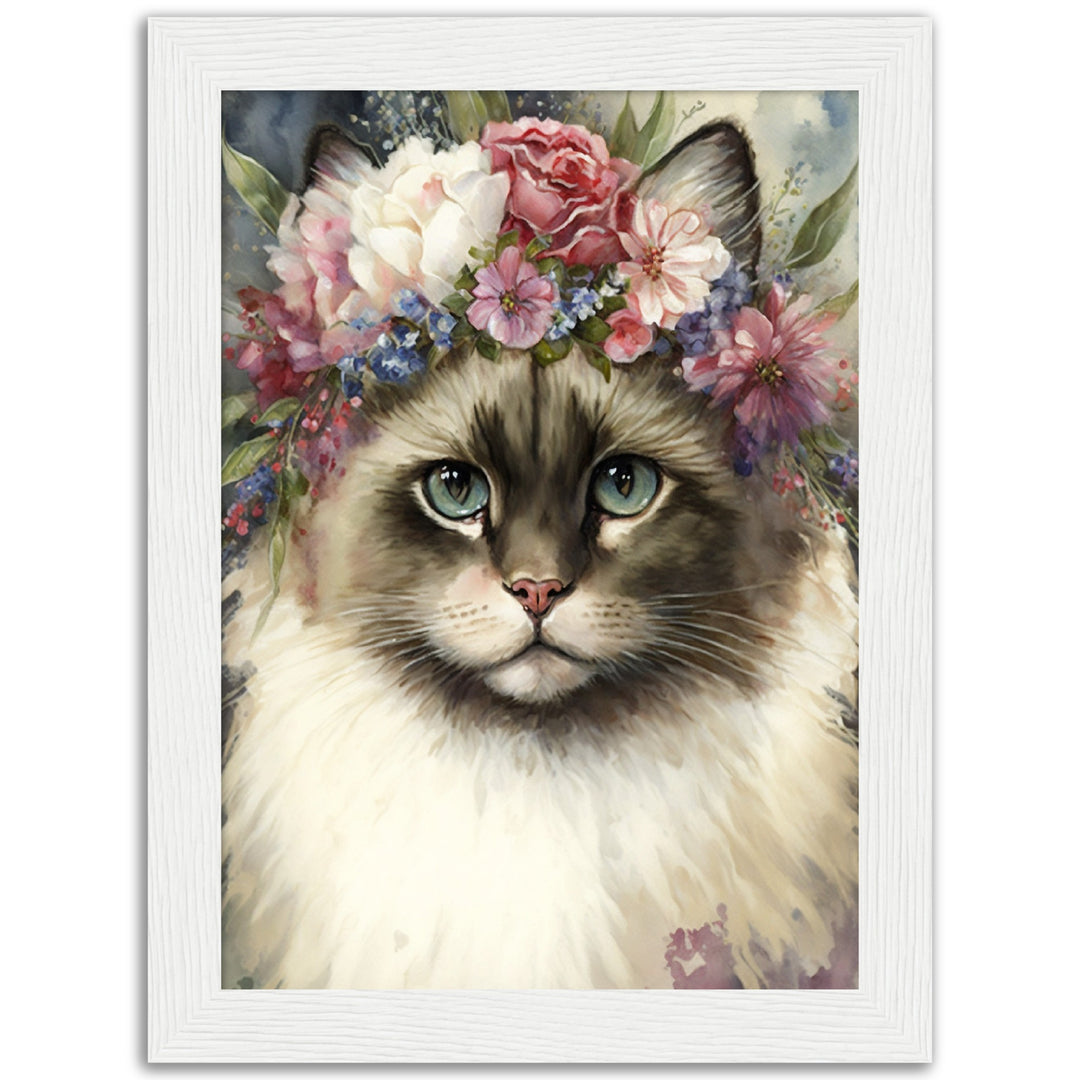 Flower Crowned Ragdoll Cat Wall Art Print