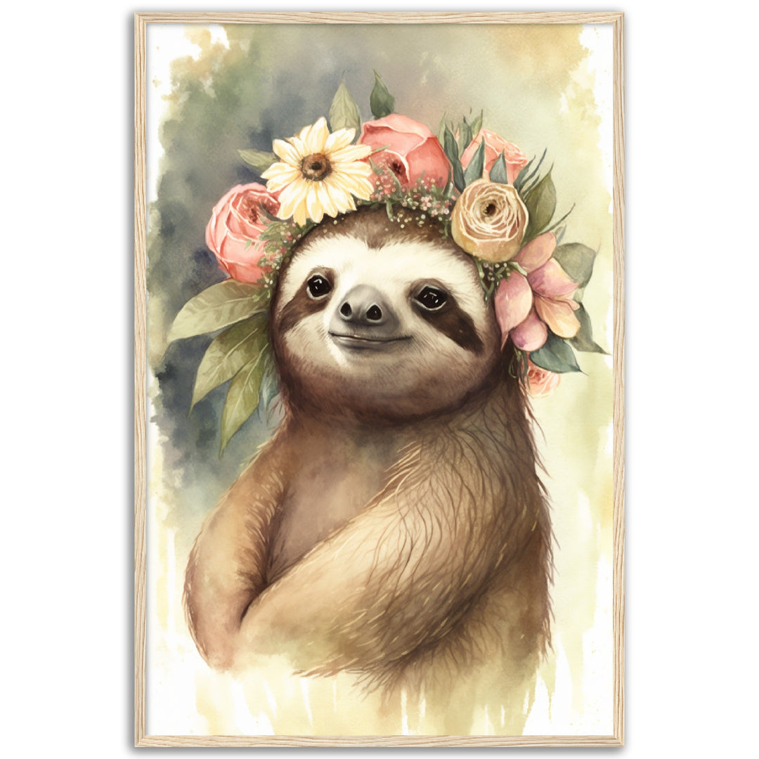 Flower Crowned Sloth Wall Art Print