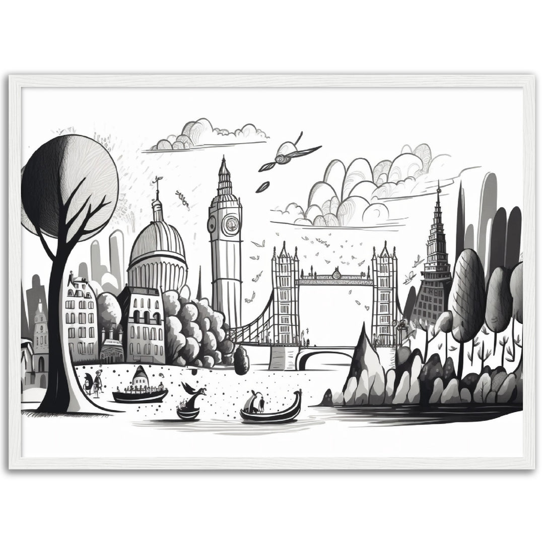 London's Vibrant Landscape Sketch Wall Art Print