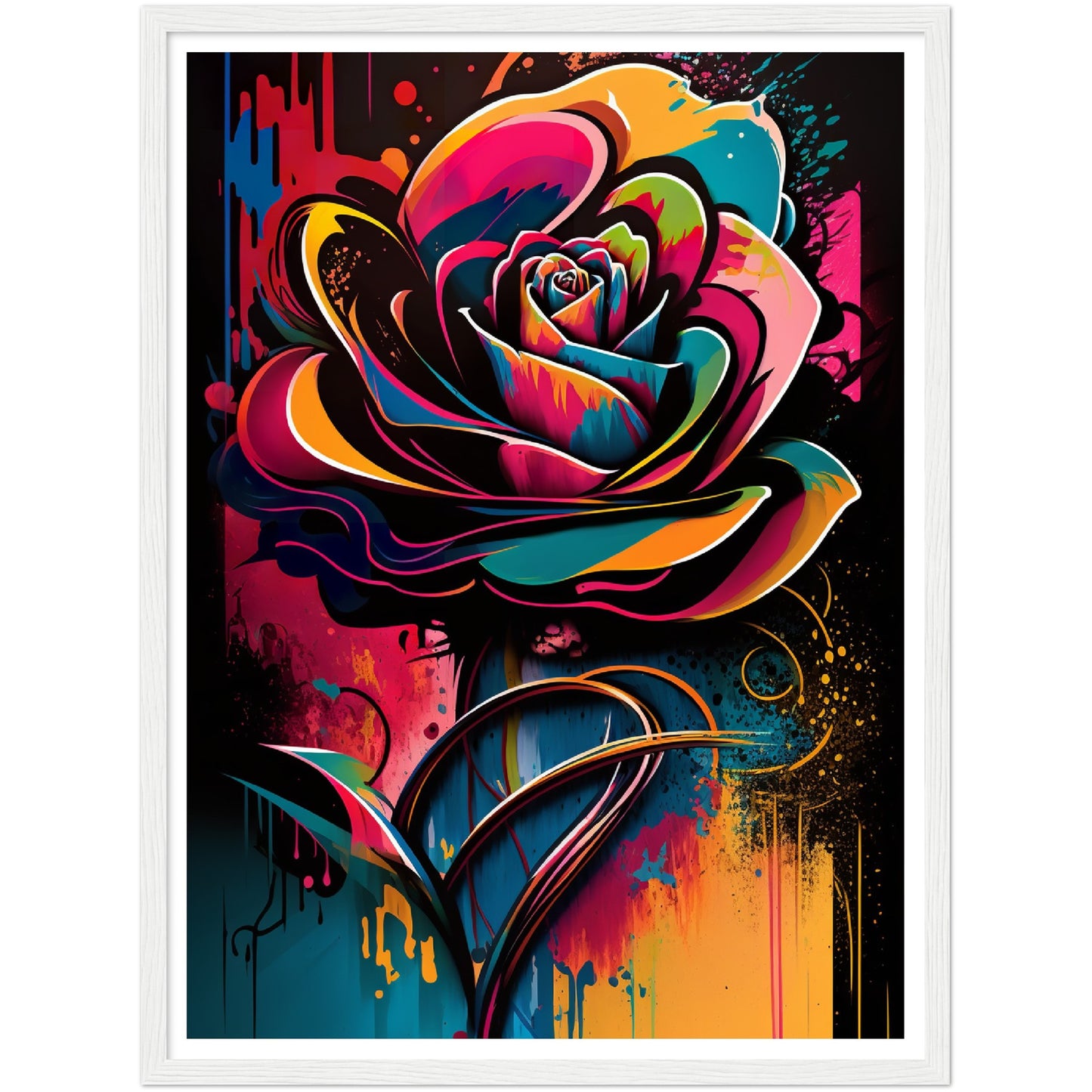 Electric Rose Abstract Flower Wall Art Print