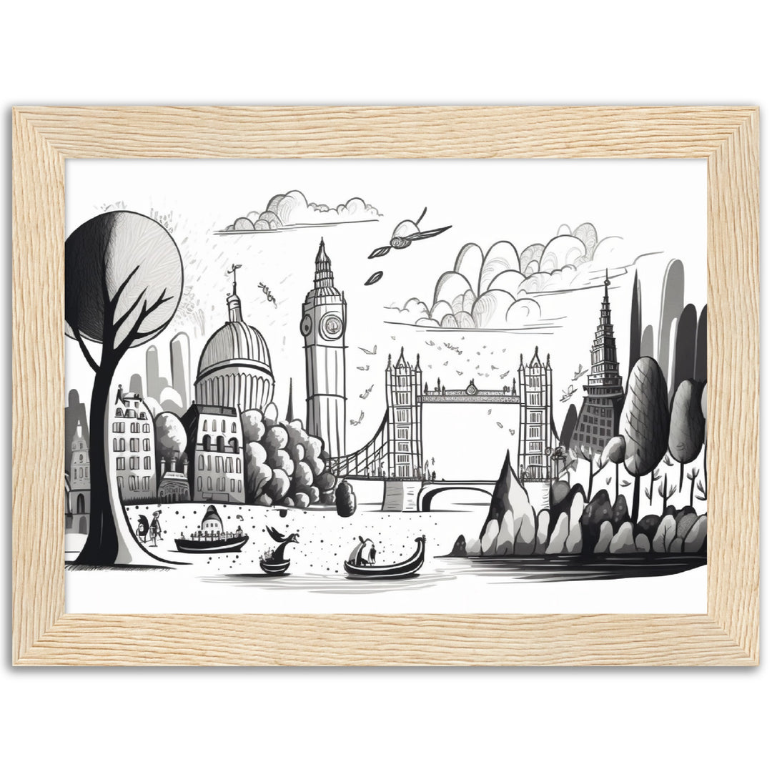 London's Vibrant Landscape Sketch Wall Art Print