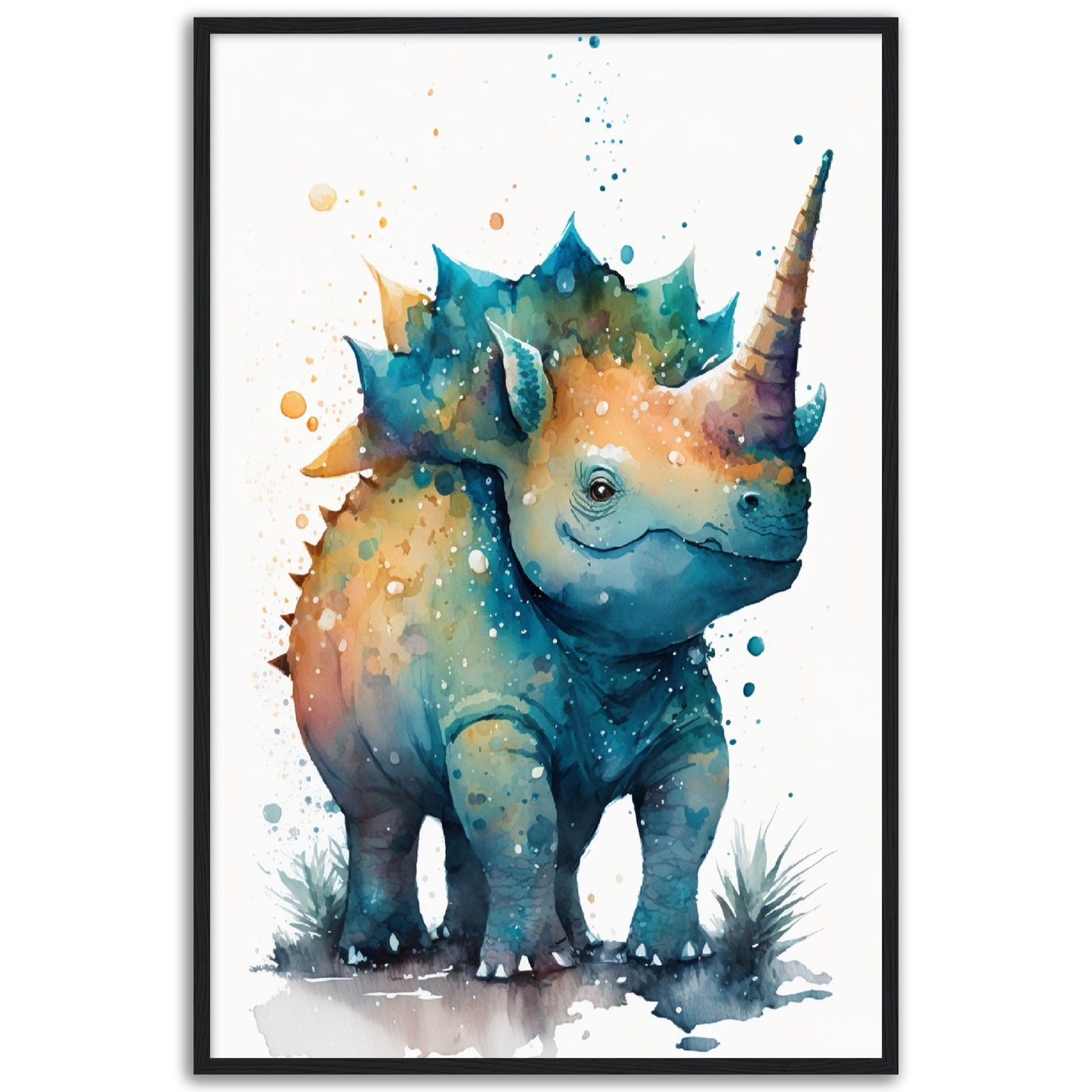 Cute Watercolor Dinosaur Painting Wall Art Print