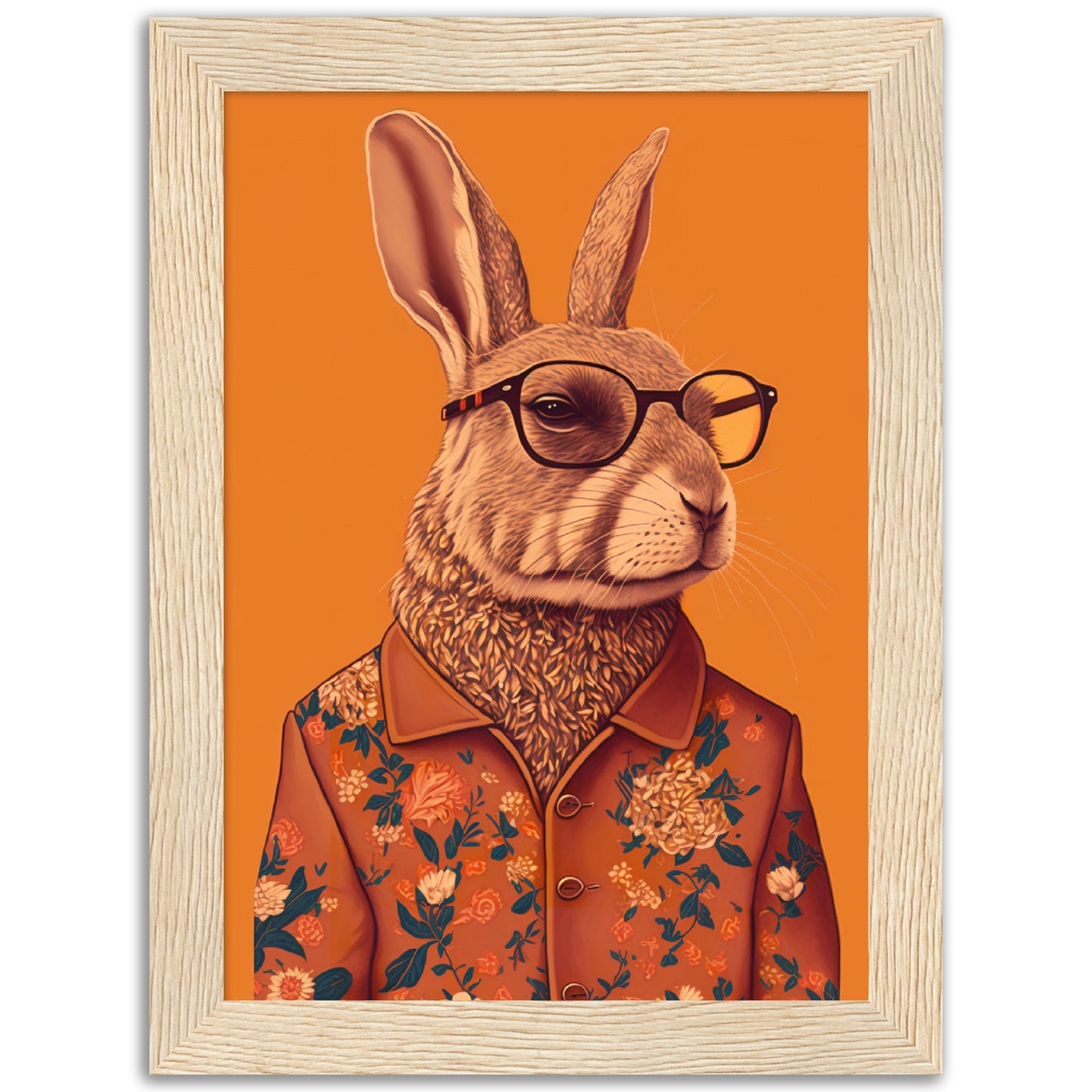 Floral Hipster Rabbit Wall Art Print