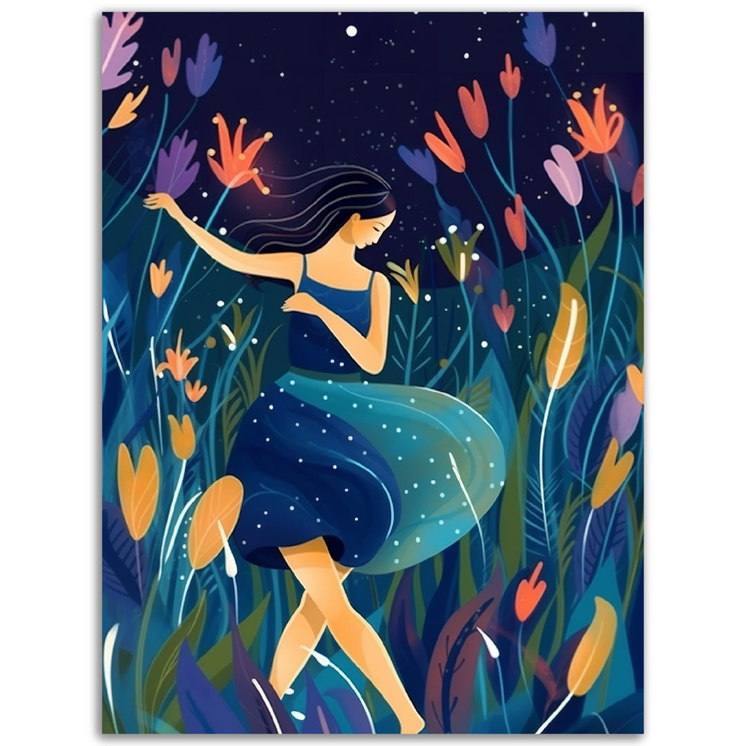 Midnight Garden Dance Blue Tones Wall Art Print