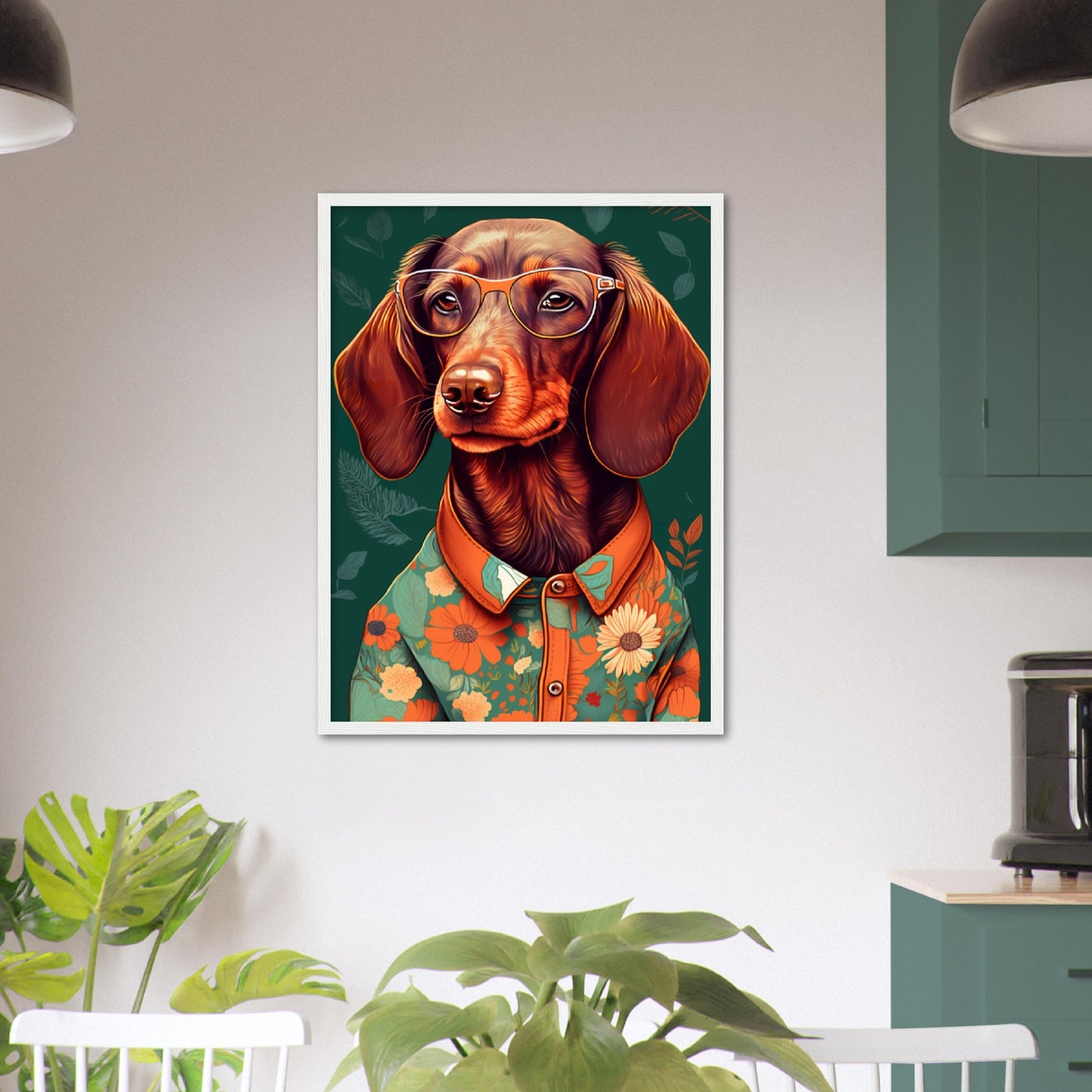 Floral Dachshund Dog Illustration Wall Art Print