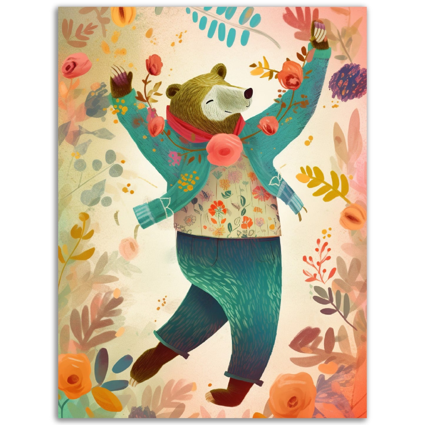 Joyful Bear Dance Wall Art Print