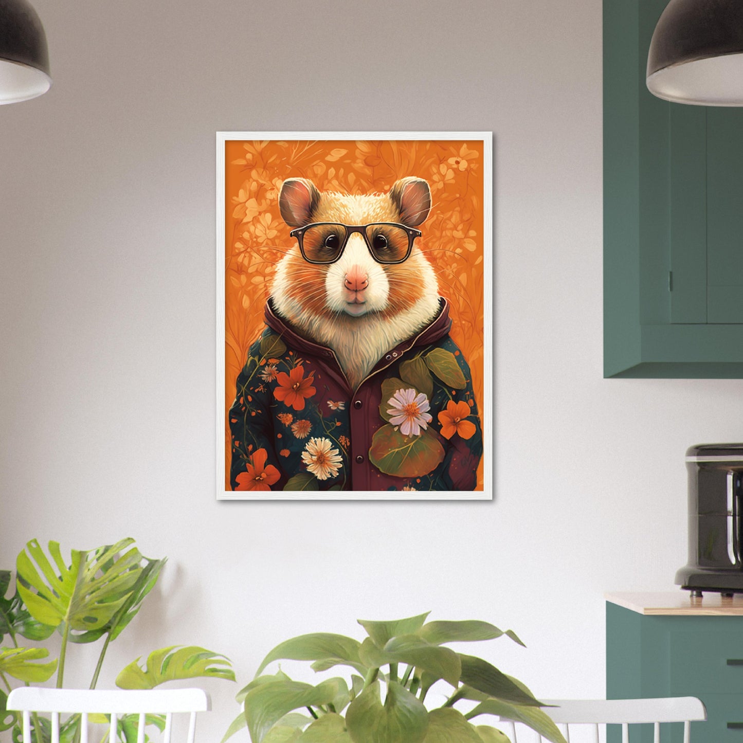 Floral Fashionista Hamster Illustration Wall Art Print