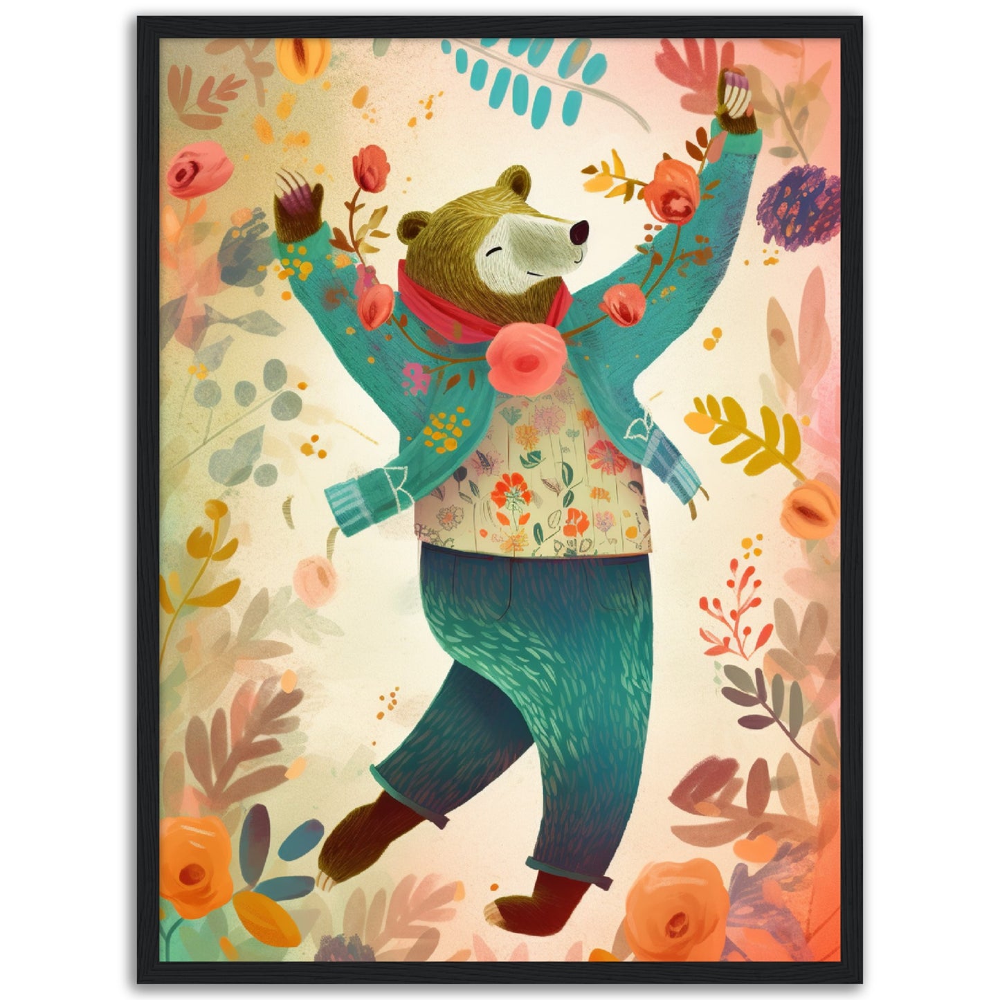 Joyful Bear Dance Wall Art Print