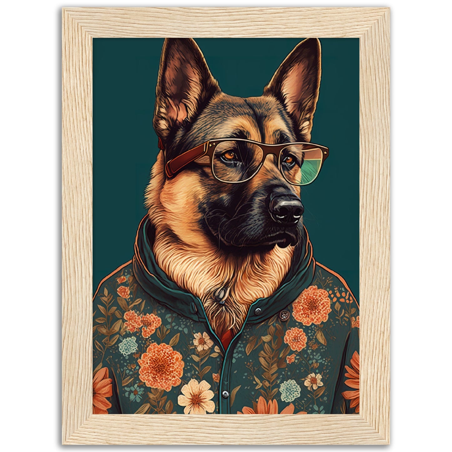 Floral Fashionista German Shepherd Dog Wall Art Print