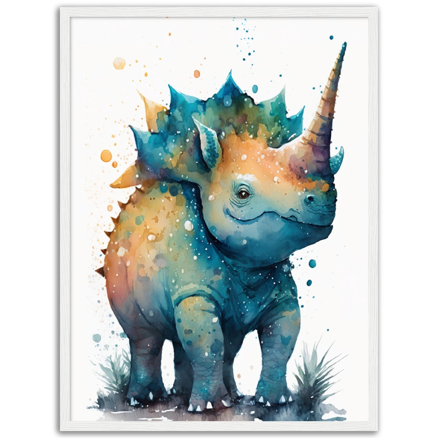 Cute Watercolor Dinosaur Painting Wall Art Print