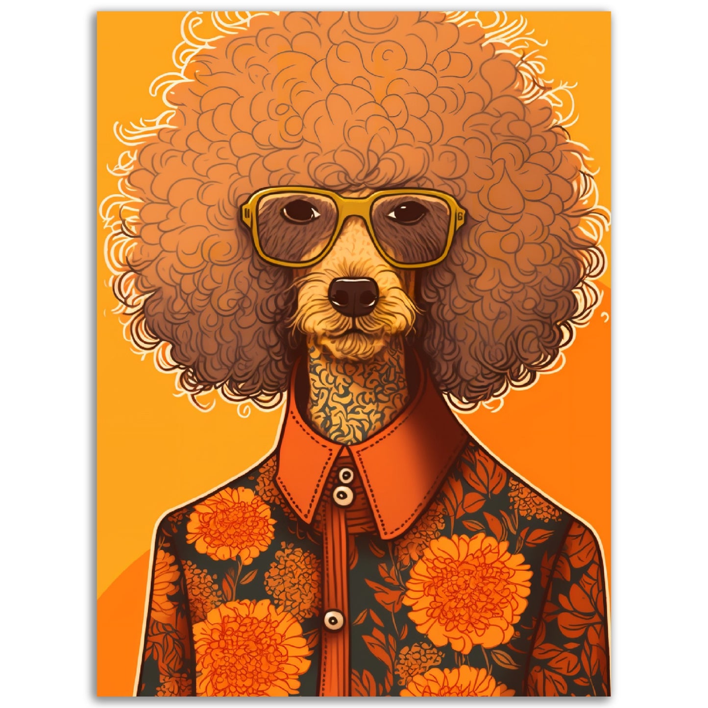 Poodle Chic Dog In Floral Shirt Wall Art Print