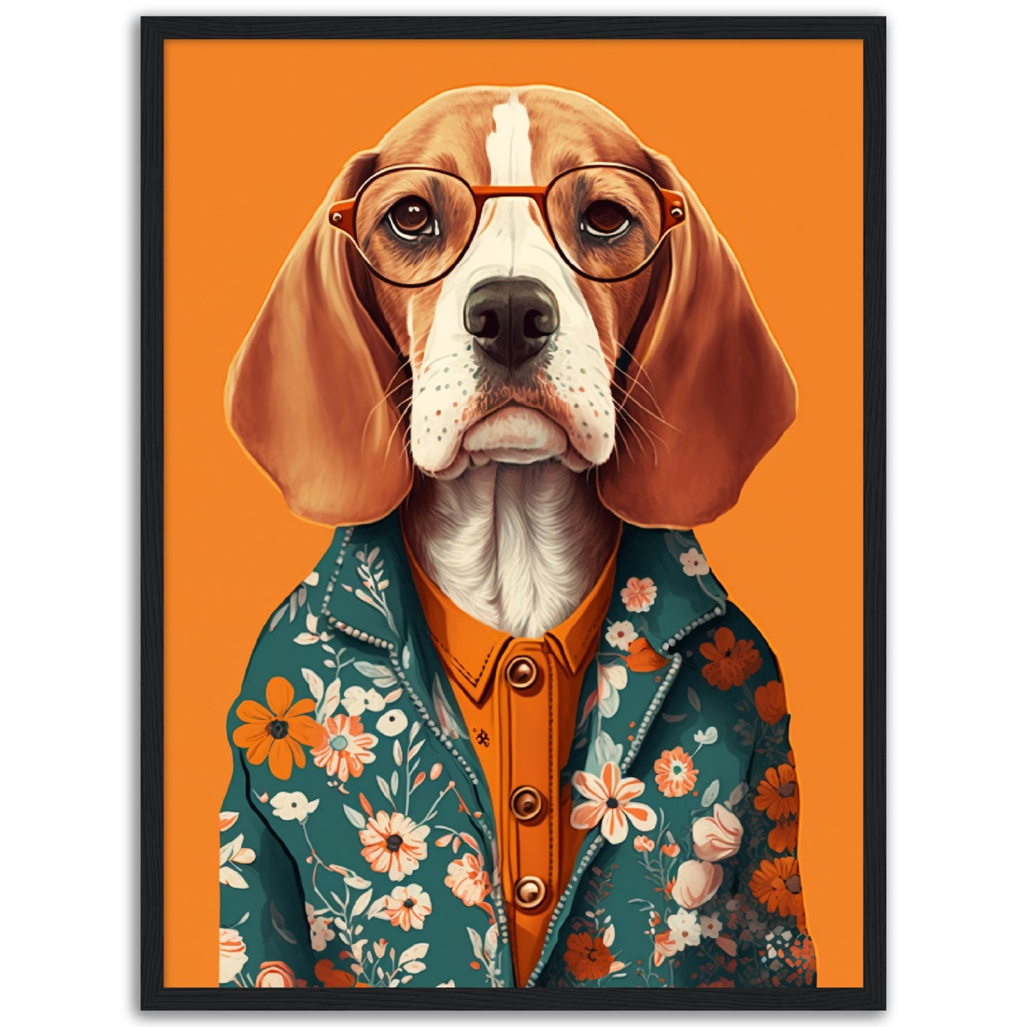 Fashionable Floral Beagle Dog Illustration Wall Art Print