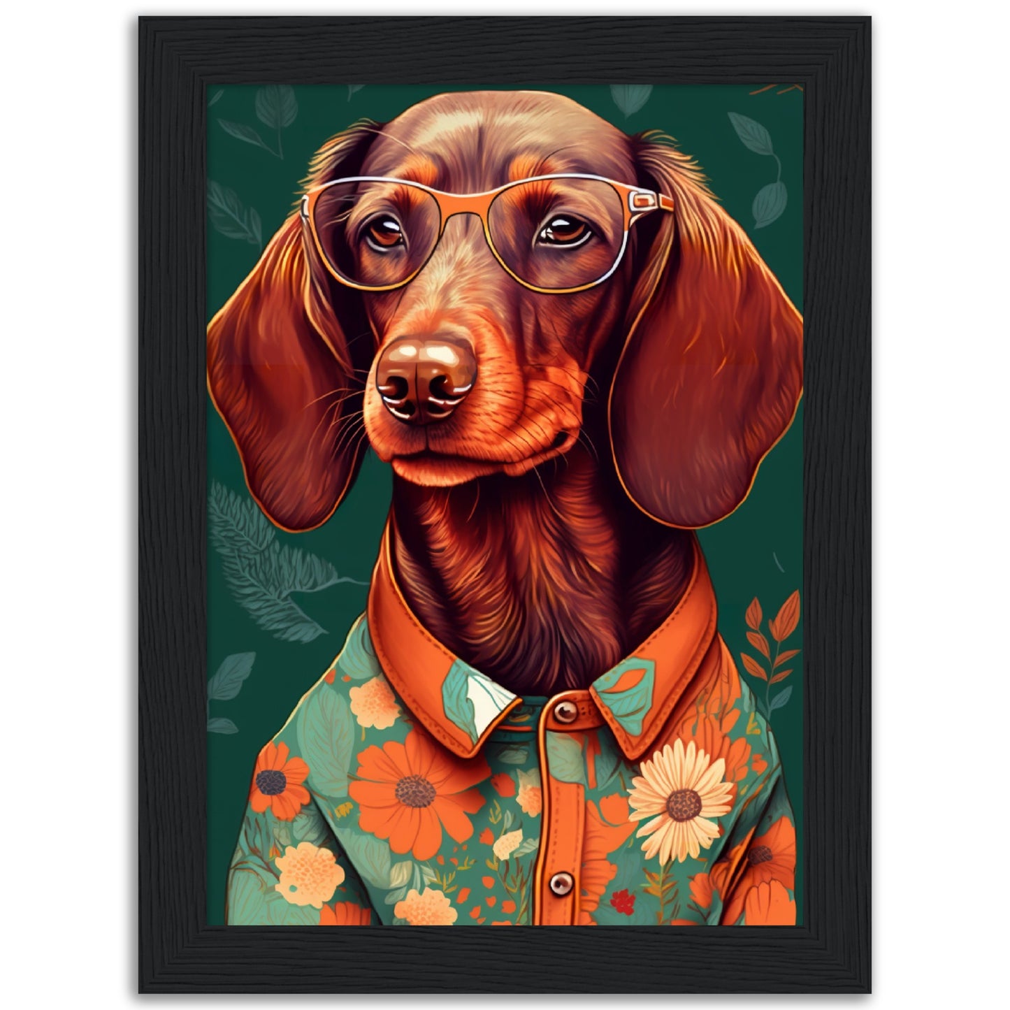 Floral Dachshund Dog Illustration Wall Art Print