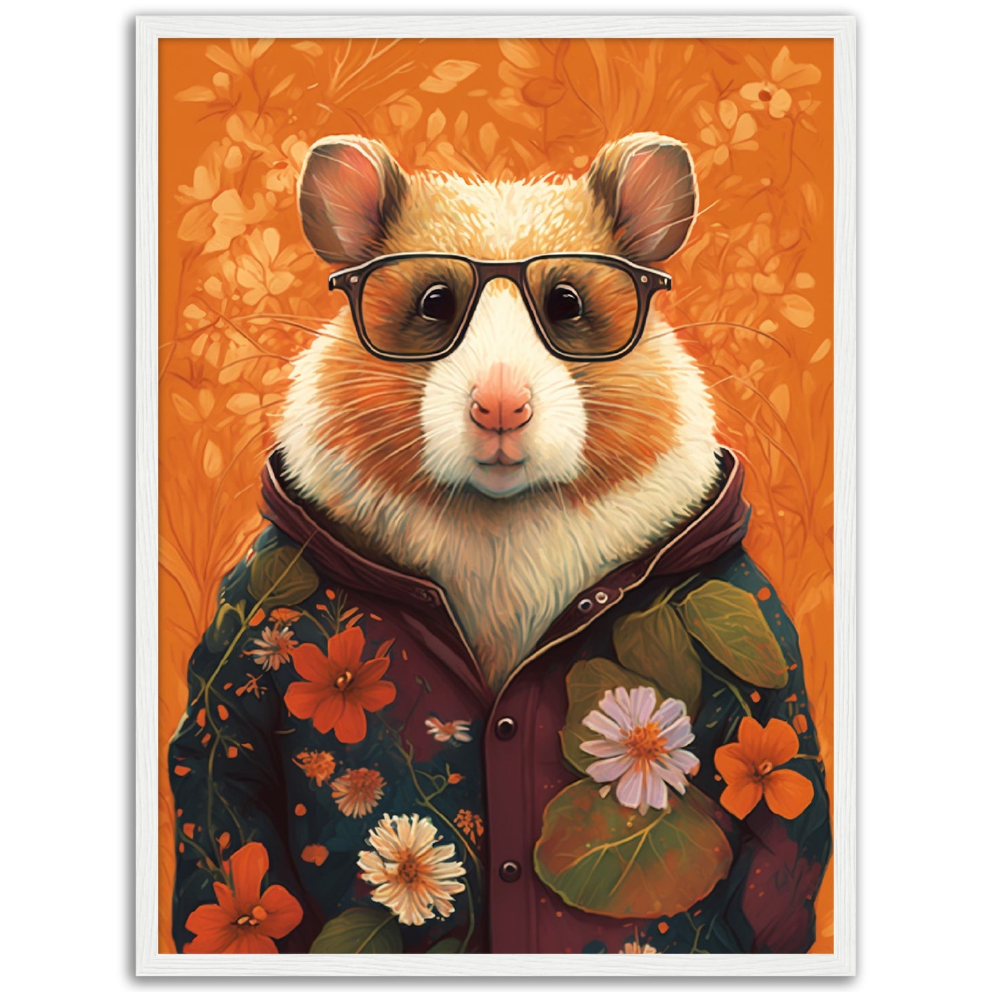 Floral Fashionista Hamster Illustration Wall Art Print