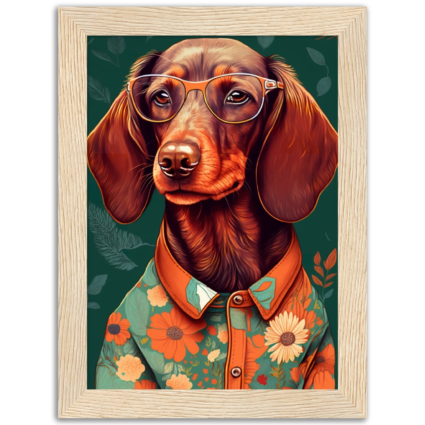 Floral Dachshund Dog Illustration Wall Art Print