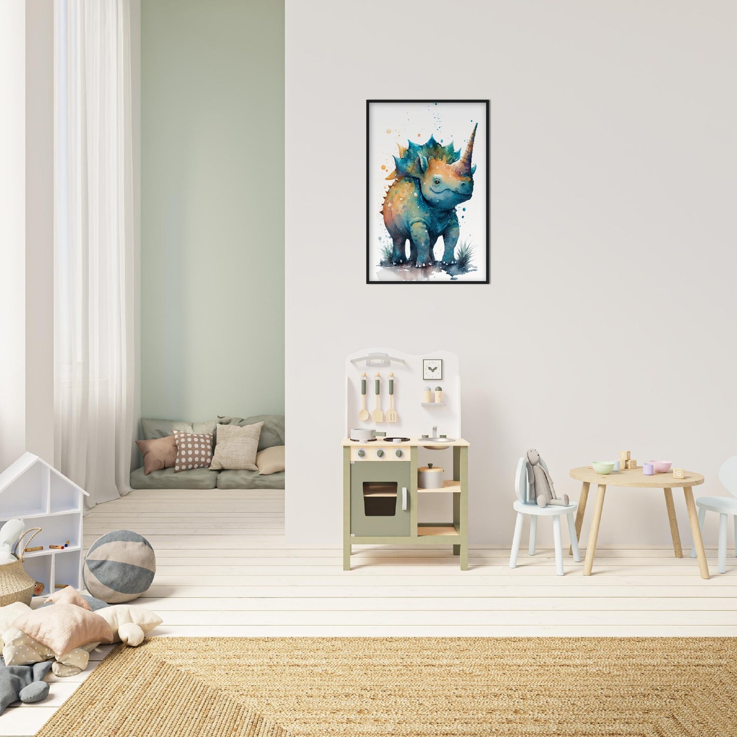 Cute Watercolor Dinosaur Painting Wall Art Print