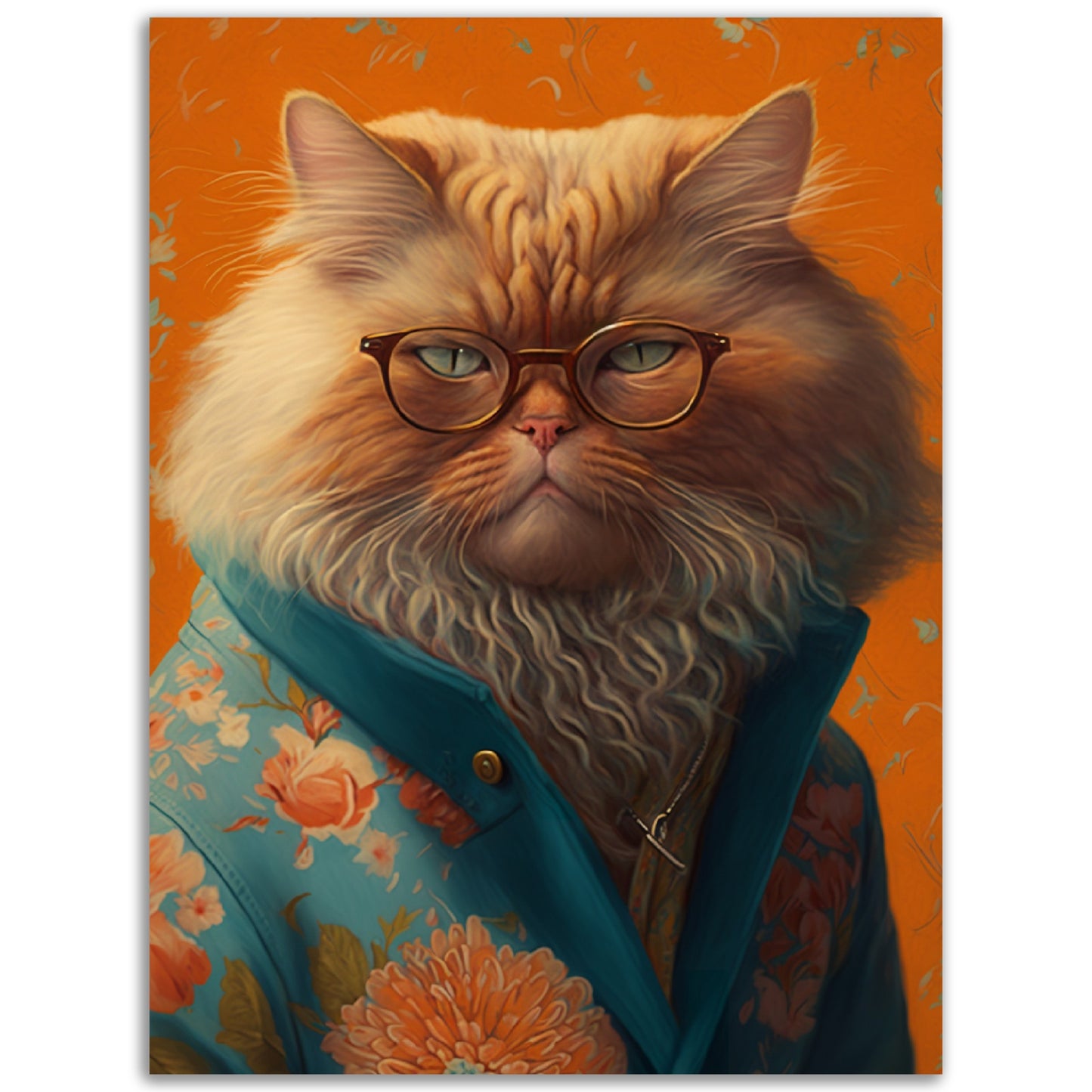 Floral Persian Cat Portraiture Wall Art Print