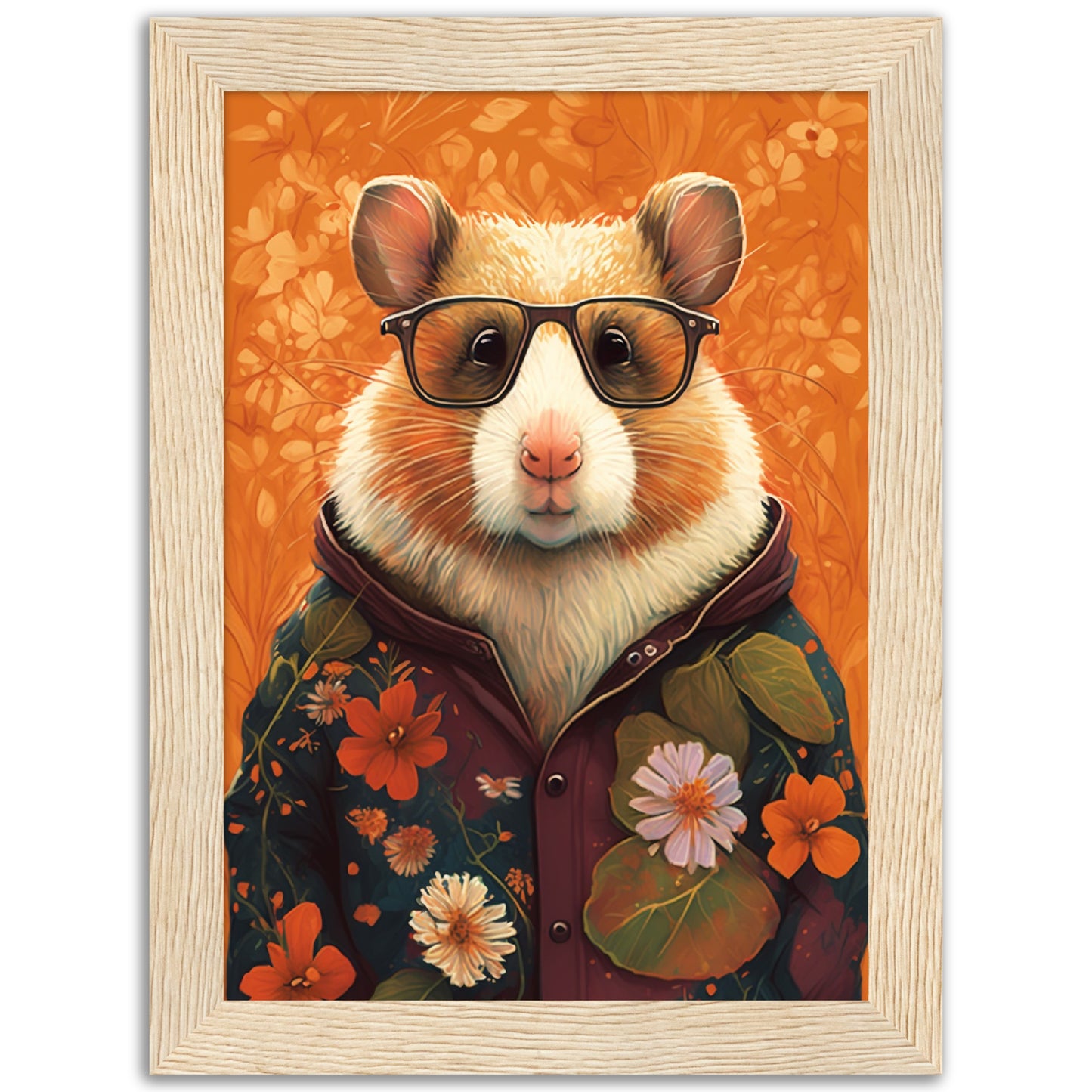 Floral Fashionista Hamster Illustration Wall Art Print