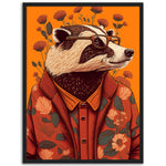 Load image into Gallery viewer, Charming Floral Badger Animal Portraiture Wall Art Print