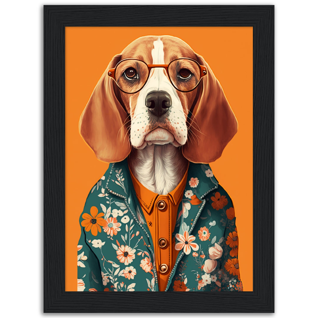 Fashionable Floral Beagle Dog Illustration Wall Art Print
