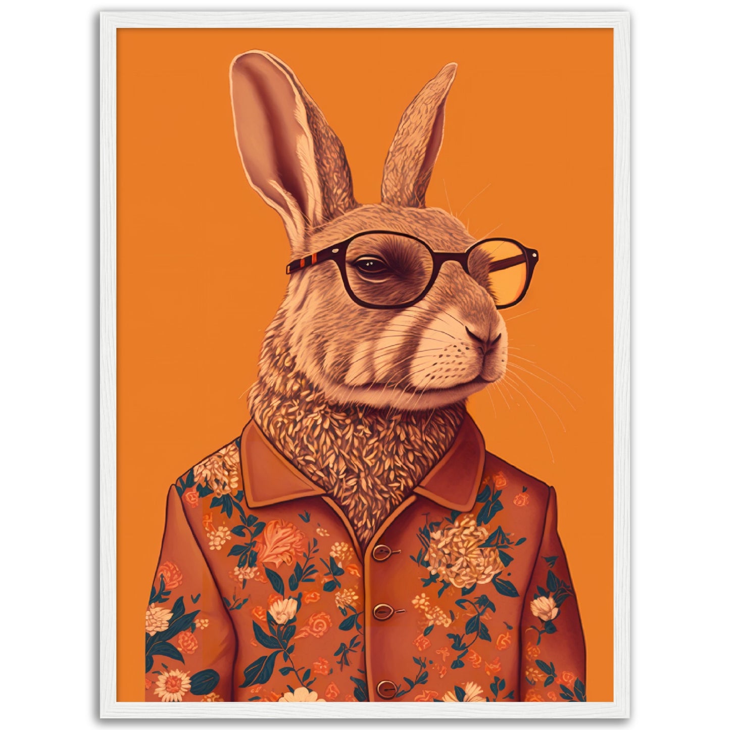 Floral Hipster Rabbit Wall Art Print