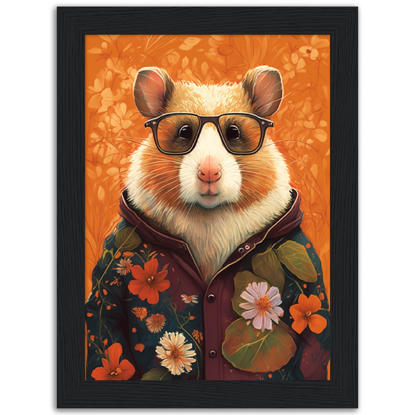 Floral Fashionista Hamster Illustration Wall Art Print