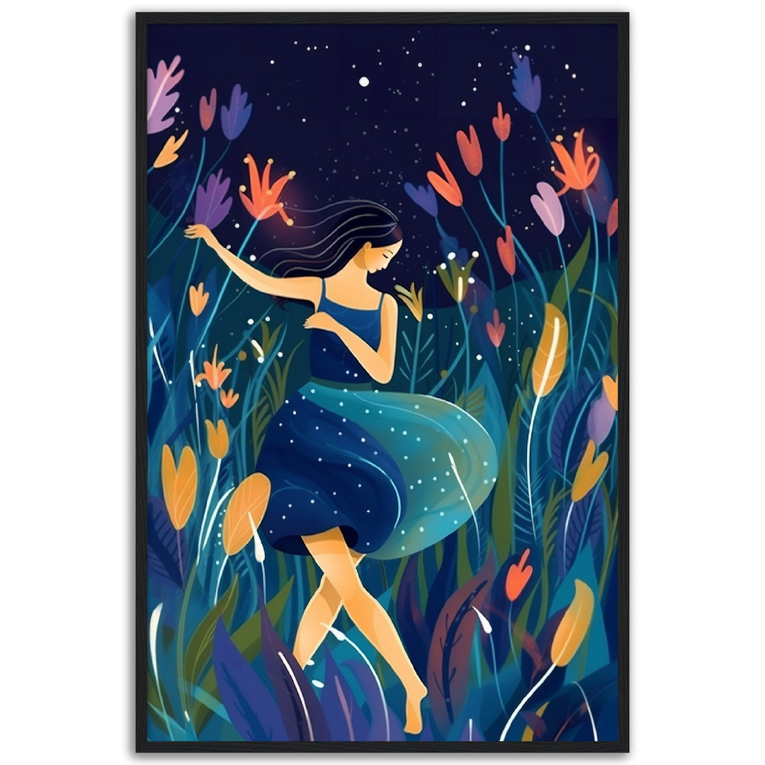 Midnight Garden Dance Blue Tones Wall Art Print