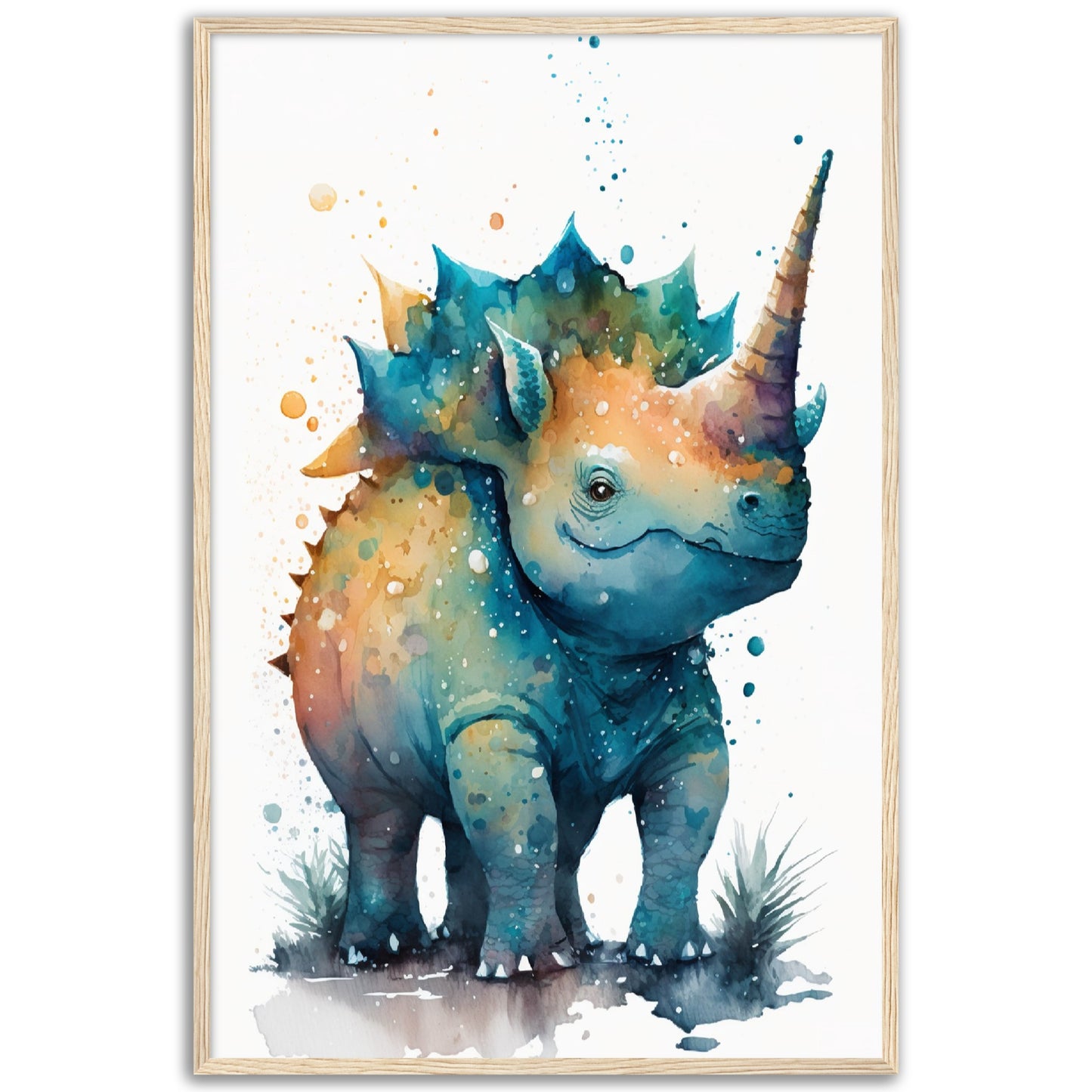 Cute Watercolor Dinosaur Painting Wall Art Print