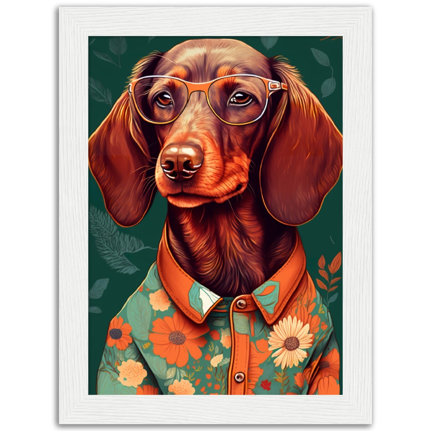 Floral Dachshund Dog Illustration Wall Art Print