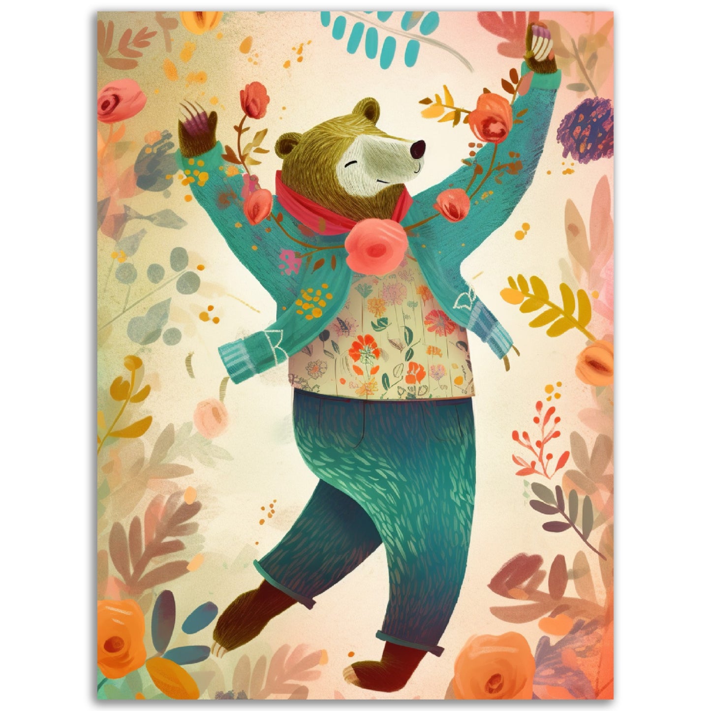 Joyful Bear Dance Wall Art Print