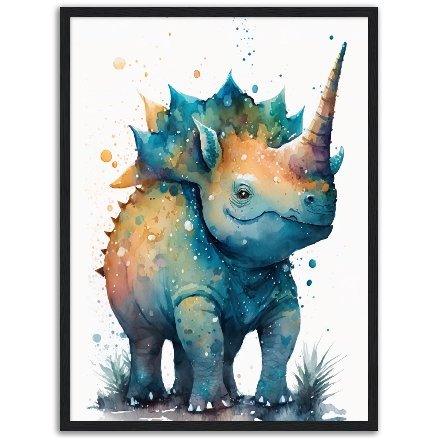 Cute Watercolor Dinosaur Painting Wall Art Print