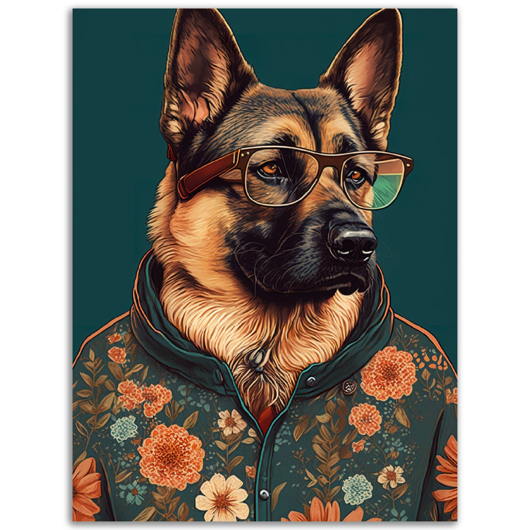Floral Fashionista German Shepherd Dog Wall Art Print