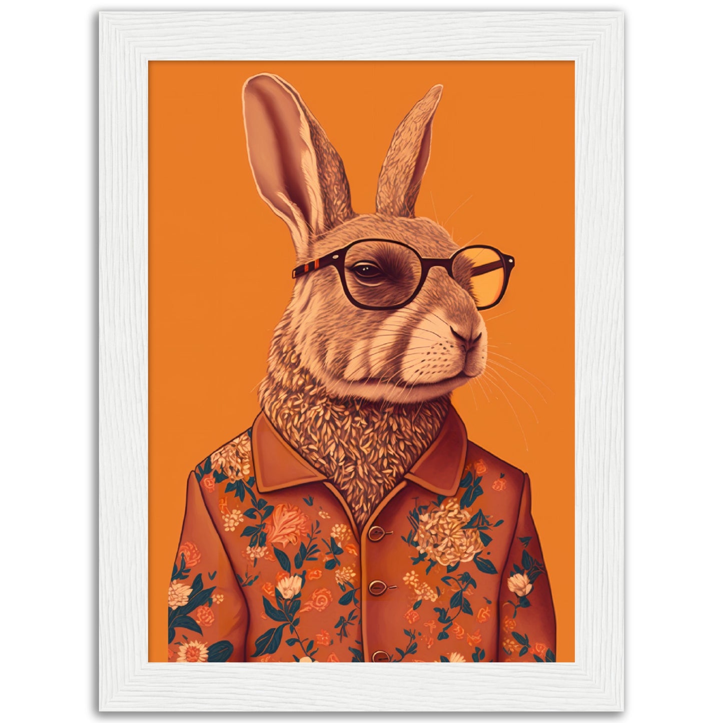 Floral Hipster Rabbit Wall Art Print